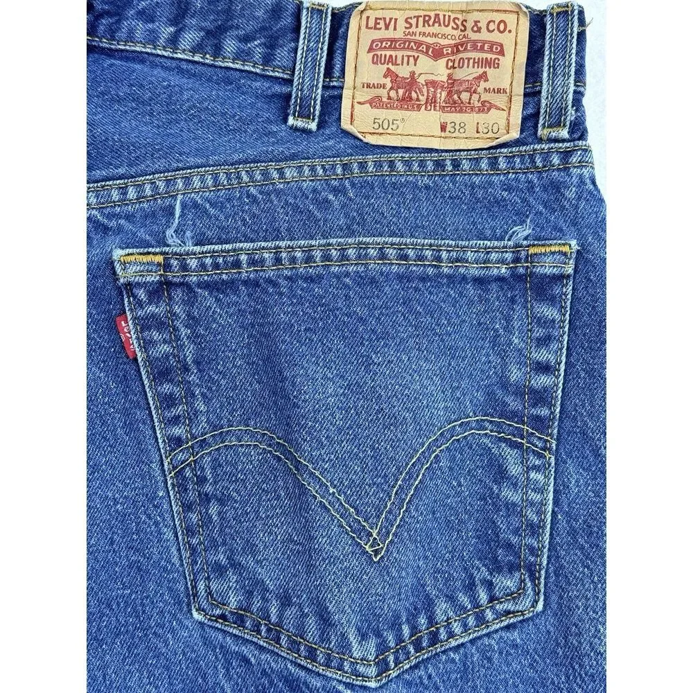 Levis 505‎ Regular Fit Blue Jeans Men Denim Straight 38Wx30L (36Wx30L Actual).